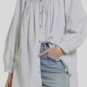We The Free Light Blue Oxford Swing Cotton Tunic